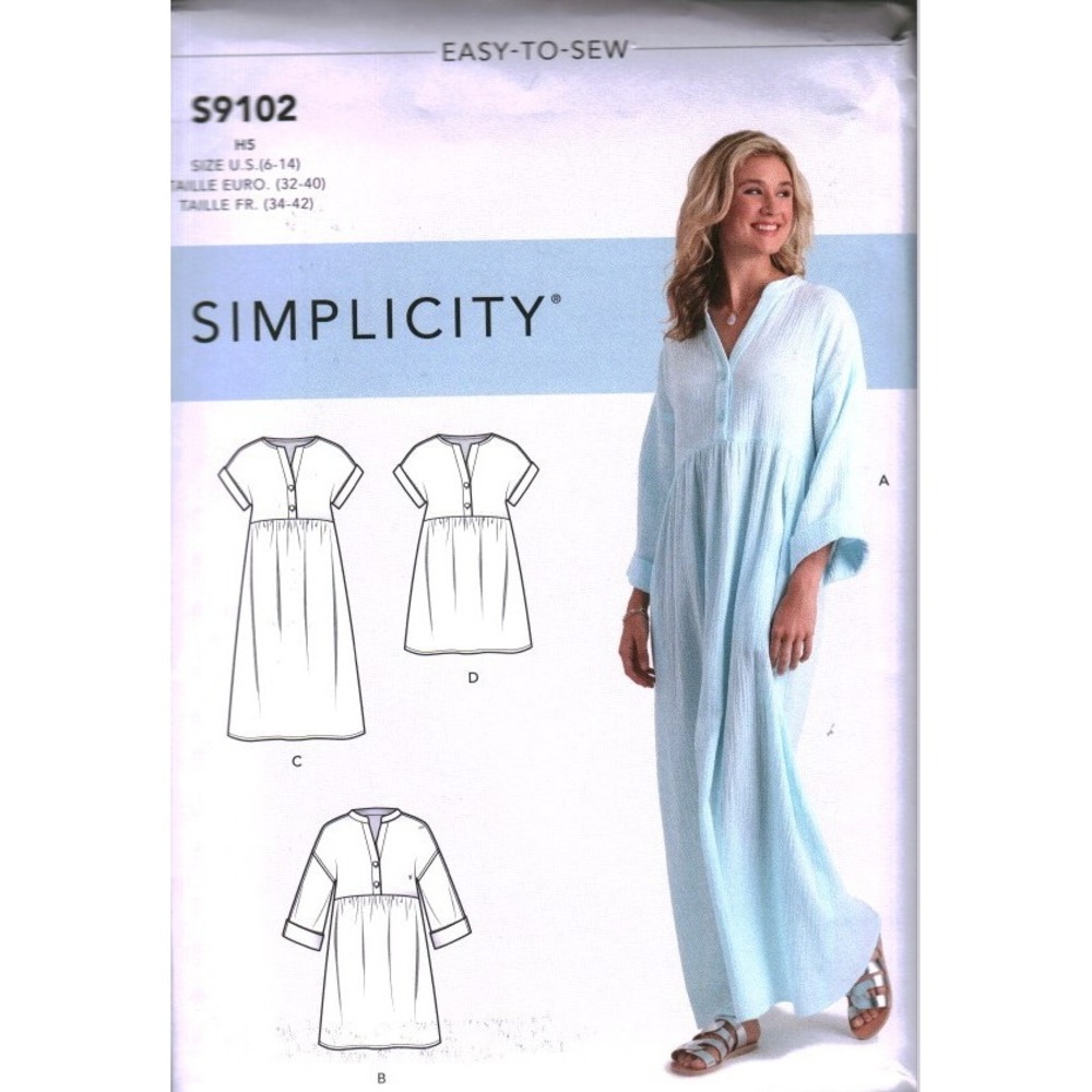 Simplicity S9102 Misses Caftan & Dress Sewing Pattern Sizes 6-14 H5 Easy-to-Sew